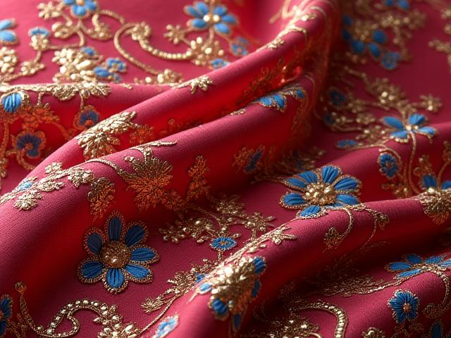 Tessuto di seta pregiata ricamato a mano