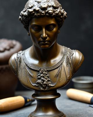 Scultura in bronzo in fase di restauro con strumenti artigianali